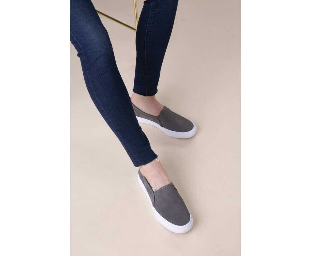 Slip Ons Keds Femme Grise - Double Decker Suede - 516-OUQHTC